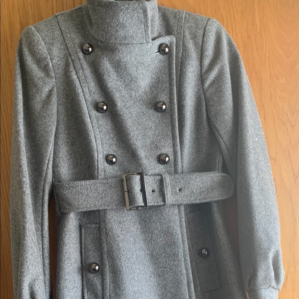 WomenCoat, Military inspired Tahari ,Grey, wool